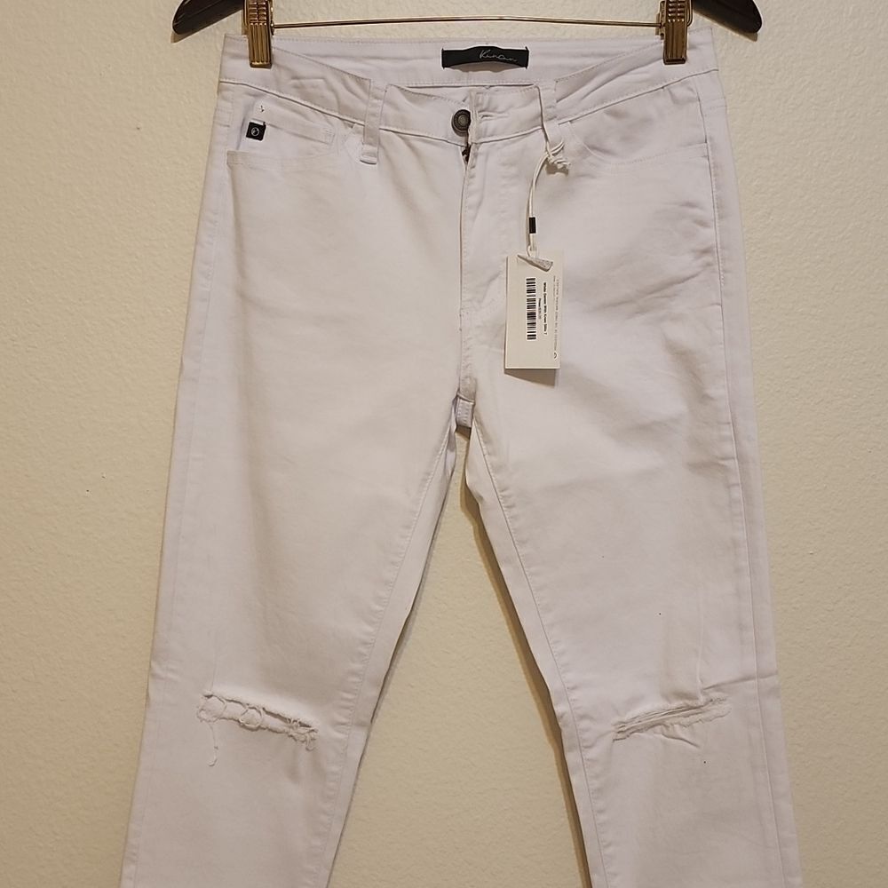KanCan White Crop Distressed Jeans 27